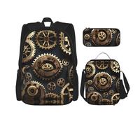 DRTGEDS Mochila de flores de girasoles con fiambrera, juego 3 en 1 con estuche para lápices, mochila de gran capacidad con correa para el pecho, Engranajes Steampunk, Talla única, Mochilas de día
