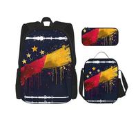 DRTGEDS Mochila de flores violetas con fiambrera, juego 3 en 1 con estuche para lápices, mochila de gran capacidad con correa para el pecho, Bandera de Venezuela, Talla única, Mochilas de día