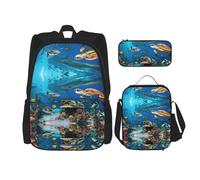 DRTGEDS Mochila de frutas y verduras frescas con fiambrera, juego 3 en 1 con estuche para lápices, mochila de gran capacidad con correa para el pecho, Tortugas marinas, Talla única, Mochilas daypack