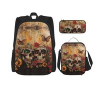 DRTGEDS Mochila de muchas patatas con fiambrera, juego 3 en 1 con estuche para lápices, mochila de gran capacidad con correa para el pecho, Sugar Skulls Butterfly, Talla única, Mochilas de día