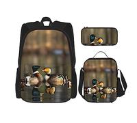 DRTGEDS Mochila de muchas patatas con fiambrera, juego 3 en 1 con estuche para lápices, mochila de gran capacidad con correa para el pecho, Patos Mallard, Talla única, Mochilas de día