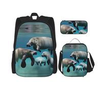 DRTGEDS Mochila de muchas patatas con fiambrera, juego 3 en 1 con estuche para lápices, mochila de gran capacidad con correa para el pecho, Animales de manatí, Talla única, Mochilas de día