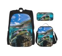 DRTGEDS Mochila de Navidad con fiambrera, juego 3 en 1 con estuche para lápices, mochila de gran capacidad con correa para el pecho, Lord Howe Island Sea Turtle1, Talla única, Mochilas daypack