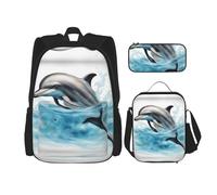DRTGEDS Mochila de nieve para árbol de Navidad con fiambrera, juego 3 en 1 con estuche para lápices, mochila de gran capacidad con correa para el pecho, Ocean Dolphin Looking at You, Talla única,