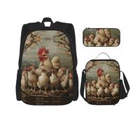 DRTGEDS Mochila de pescado con fiambrera, juego 3 en 1 con estuche para lápices, mochila de gran capacidad con correa para el pecho, Una cría de pollos, Talla única, Mochilas de día