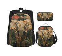 DRTGEDS Mochila de rosa roja con fiambrera, juego 3 en 1 con estuche para lápices, mochila de gran capacidad con correa para el pecho, elefante, Talla única, Mochilas de día