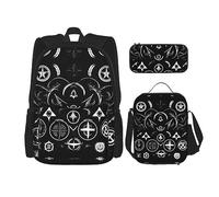 DRTGEDS Mochila ligera láser con fiambrera, juego 3 en 1 con estuche para lápices, mochila de gran capacidad con correa para el pecho, Supernatural Symbols Black, Talla única, Mochilas daypack