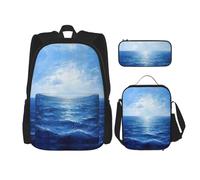 DRTGEDS Mochila náutica de mapa de brújula con fiambrera, juego 3 en 1 con estuche para lápices, mochila de gran capacidad con correa para el pecho, Blue Ocean Sea2, Talla única, Mochilas daypack