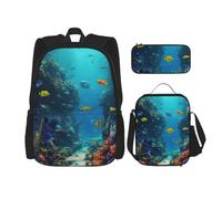 DRTGEDS Mochila náutica de mapa de brújula con fiambrera, juego 3 en 1 con estuche para lápices, mochila de gran capacidad con correa para el pecho, Bonito pez azul, Talla única, Mochilas daypack