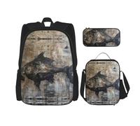 DRTGEDS Mochila náutica de mapa de brújula con fiambrera, juego 3 en 1 con estuche para lápices, mochila de gran capacidad con correa para el pecho, Peces, Talla única, Mochilas de día