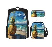 DRTGEDS Mochila para perros con lonchera 3 en 1 con estuche para lápices, mochila de gran capacidad con correa para el pecho, Piña junto al mar, Talla única, Mochilas de día