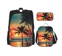 DRTGEDS Mochila Tropical Beach Palms con fiambrera, juego 3 en 1 con estuche para lápices, mochila de gran capacidad con correa para el pecho, Palmera de playa tropical, Talla única, Mochilas de día