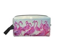 DRTGEDS Neceser con diseño de flamencos rojos en la playa, neceser de maquillaje, bolsa de viaje para artículos de tocador, bolsa de almacenamiento con cremallera, Bandada de flamencos rojos en la