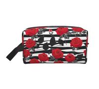 DRTGEDS Neceser de viaje portátil con diseño de rosas rojas y negras y blancas para hombres, bolsa organizadora de artículos de aseo personal, bolsa pequeña, Negro Blanco Rayas Rojo Rosa Flores, Talla