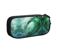 DRTGEDS Ocean Green Wave - Estuche para lápices de gran capacidad, estuche para bolígrafos, papelería para oficina, Black, Talla única, Deportivo