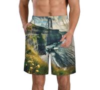 DRTGEDS Outdoors Clare The Cliffs - Traje de baño para hombre, secado rápido, pantalones cortos de playa de verano con bolsillos y forro de malla, Blanco, XL