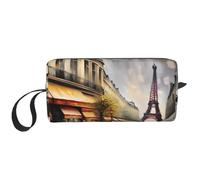 DRTGEDS Paris Street Scene - Bolsa pequeña con cremallera, diseño de la Torre Eiffel, mini estuche de transporte de maquillaje de viaje, bolsa de cosméticos, electrónica portátil, París Street Escena