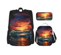 DRTGEDS Planet Space - Mochila con sistema solar con fiambrera, juego 3 en 1 con estuche para lápices, mochila de gran capacidad con correa para el pecho, Ocean Sunset Scenery2, Talla única, Mochilas