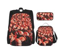 DRTGEDS Precioso patrón de prados con elefante floral en mochila con fiambrera, juego 3 en 1 con estuche para lápices, mochila de gran capacidad con correa para el pecho, rosa (flamingo), Talla única,