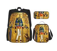 DRTGEDS Puppies - Mochila para perro con fiambrera, juego 3 en 1 con estuche para lápices, mochila de gran capacidad con correa para el pecho, Serie de tribus del antiguo Egipto, Talla única, Mochilas