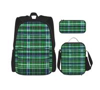 DRTGEDS Streets Of New York City - Mochila 3 en 1 con lonchera y bolsa para lápices, resistente al agua, Tartán escocés azul y verde, Talla única, Mochilas daypack
