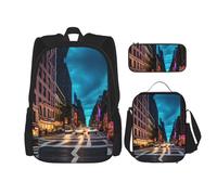 DRTGEDS Streets Of New York City - Mochila 3 en 1 con lonchera y bolsa para lápices, resistente al agua, Calles de la ciudad de Nueva York, Talla única, Mochilas daypack