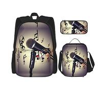 DRTGEDS Sugar Skulls - Mochila con fiambrera, juego 3 en 1 con estuche para lápices, mochila de gran capacidad con correa para el pecho, Micrófono con nota musical, Talla única, Mochilas de día