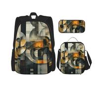 DRTGEDS Sugar Skulls - Mochila con fiambrera, juego 3 en 1 con estuche para lápices, mochila de gran capacidad con correa para el pecho, Geométrico abstracto, Talla única, Mochilas de día