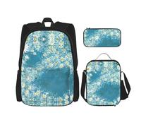 DRTGEDS Sugar Skulls - Mochila con fiambrera, juego 3 en 1 con estuche para lápices, mochila de gran capacidad con correa para el pecho, Margarita blanca y azul, Talla única, Mochilas de día
