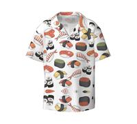 DRTGEDS Sushi - Camisas de cuello cubano para hombre, con botones, tropicales, para vacaciones, playa, Negro -, Medium