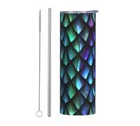 DRTGEDS Taza de viaje con diseño de escamas de dragón mágico 3D, vaso aislado de acero inoxidable con tapa y pajita, regalos para mujer y hombre