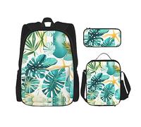 DRTGEDS Variedad de verduras frescas frutas mochila con fiambrera, juego 3 en 1 con estuche para lápices, mochila de gran capacidad con correa para el pecho, Tema de plantas de playa tropical, Talla