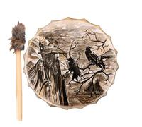 Drum Chamánico, Tambor Chamán Con Los Patrones De Viejos Y Cuervos | Símbolo Del Tambor Siberiano De La Música Espiritual Con La Maja, Decoraciones Espirituales De La Música De Madera Tambor