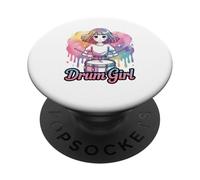 Drum Girl Drummer Pastel Drumming Anime Musical Instrument PopSockets PopGrip Adhesivo