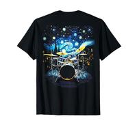 Drum Kit Percussionist Drummer Van Gogh Drums Print on Back Camiseta