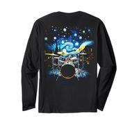 Drum Kit Percussionist Drummer Van Gogh Drums Print on Back Manga Larga