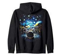 Drum Kit Percussionist Drummer Van Gogh Drums Print on Back Sudadera con Capucha