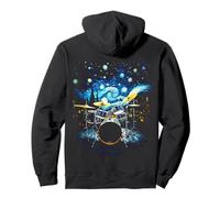 Drum Kit Percussionist Drummer Van Gogh Drums Print on Back Sudadera con Capucha