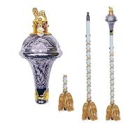 Drum Major Mace & Stick - Cabeza cromada en relieve con corona dorada, soporte de trípode de cabeza esférica de alta calidad con funda de transporte suave (corona de león, palo blanco, longitud: 60