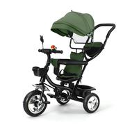 Drumm Tricycle 4 en 1, triciclo infantil evolutivo, cochecito triciclo de pedal, y parasol plegable extraíble y caña parental ajustable, para niños de 18 a 48 meses (verde)