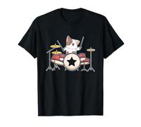 Drummer Musician Kitty Drum Set Band Pet Lover Rock Art Camiseta