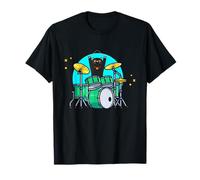 Drummer Musician Kitty Drum Set Band Pet Lover Rock Art Camiseta
