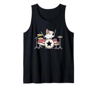 Drummer Musician Kitty Drum Set Band Pet Lover Rock Art Camiseta sin Mangas