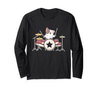 Drummer Musician Kitty Drum Set Band Pet Lover Rock Art Manga Larga