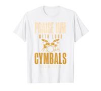 Drummer Praise Him with Loud Cymbals Drumming Christian Camiseta gráfica económica, Hombre, Blanco, S