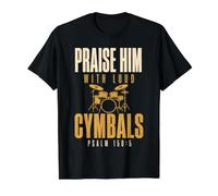 Drummer Praise Him with Loud Cymbals Drumming Christian Camiseta gráfica económica, Hombre, Negro, XL
