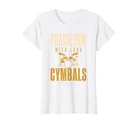 Drummer Praise Him with Loud Cymbals Drumming Christian Camiseta gráfica económica, Mujer, Blanco, XL