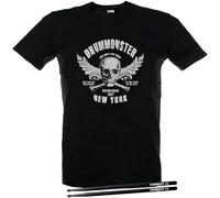Drummonster with 5 A Drumsticks Men's Cotton T-Shirt Black Shirt Top tee XXL