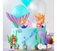 Druuzyl 19 unidades de decoración de cumpleaños de sirena, decoración para tartas de sirena, tema del océano, decoración para tartas para niñas, niños, fiestas