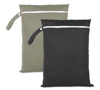 Druuzyl 2 Bolsas húmedas Reutilizables 40x30 cm (Negro y Verde) - Bolsas Impermeables para lavandería con Cremallera - Ideal para Trajes de baño, Toallas de Playa y artículos de bebé